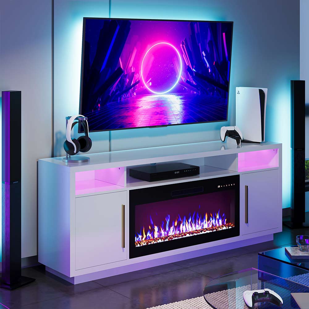 Avenue Long TV Stand with Fireplace for TVs up to 75″