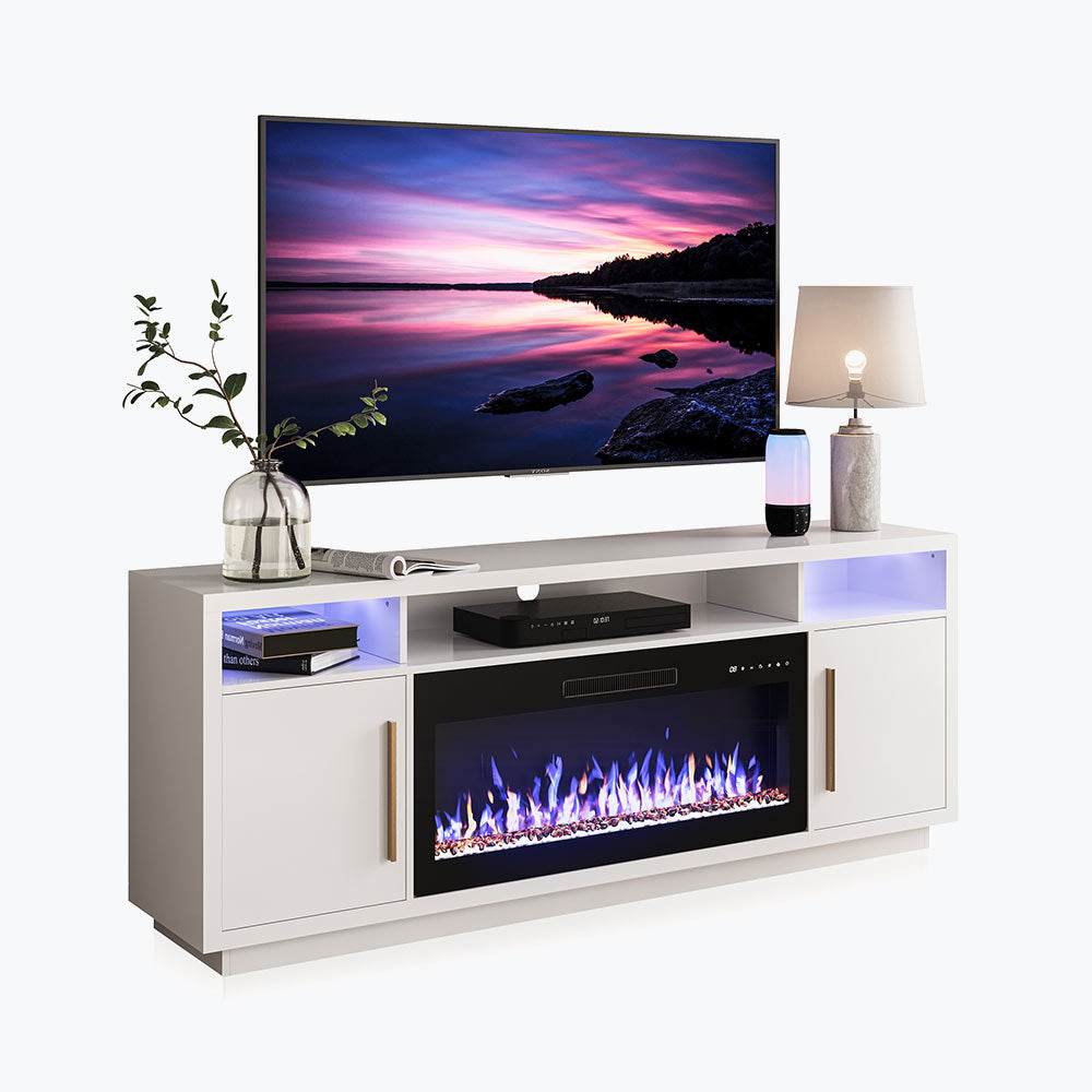 Avenue Long TV Stand with Fireplace for TVs up to 75″
