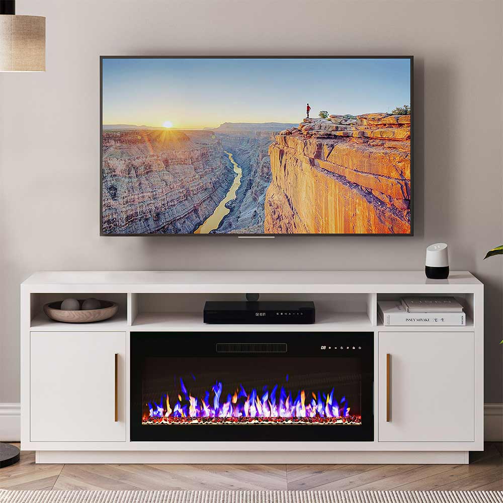 Avenue Long TV Stand with Fireplace for TVs up to 75″