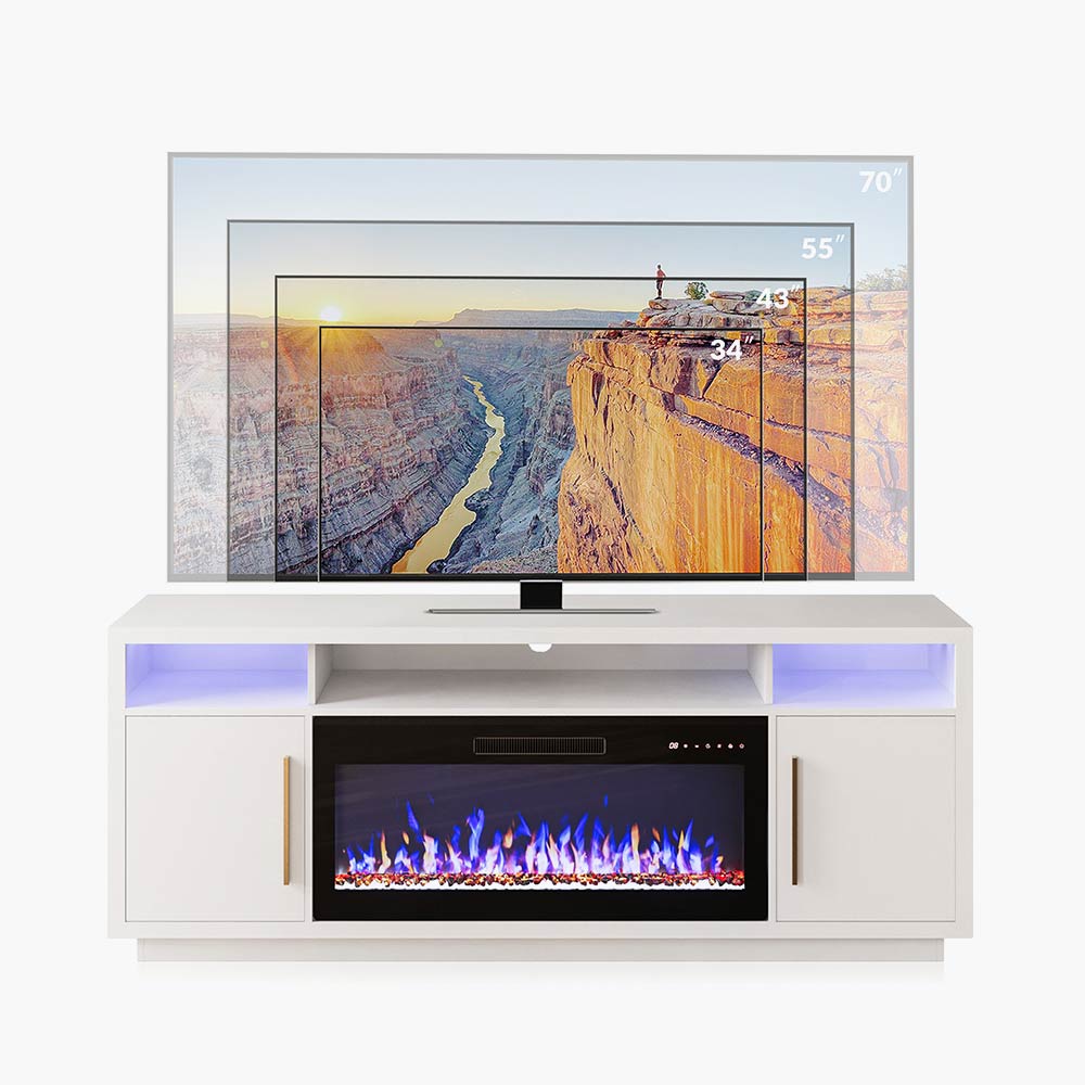 Avenue Long TV Stand with Fireplace for TVs up to 75″