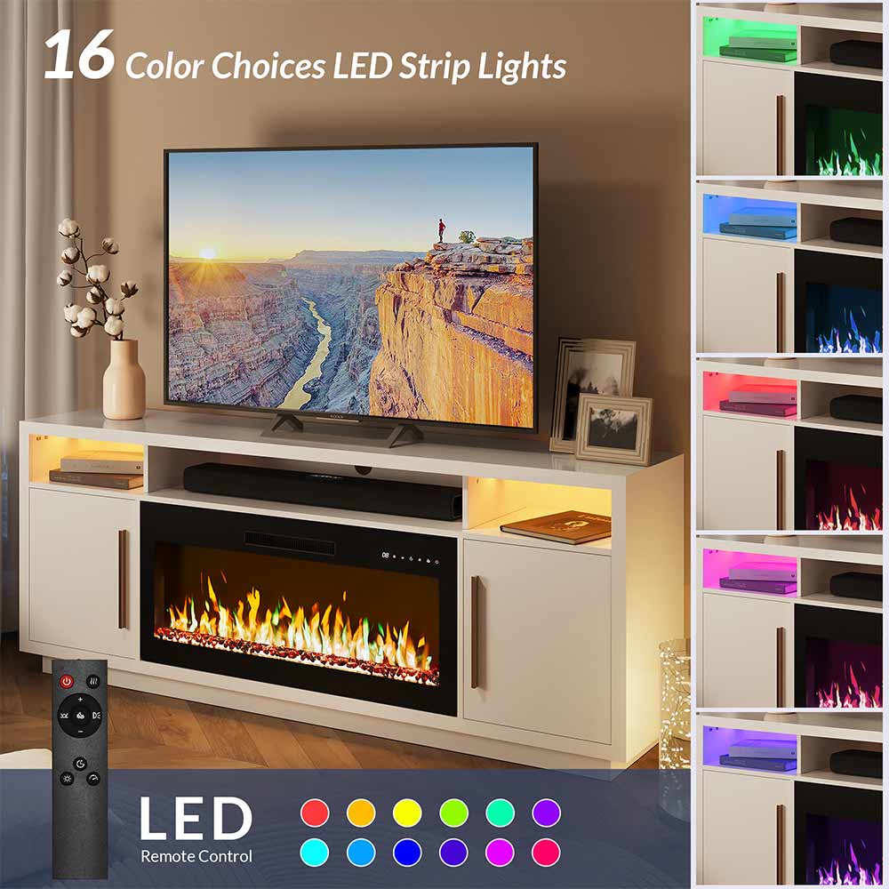Avenue Long TV Stand with Fireplace for TVs up to 75″