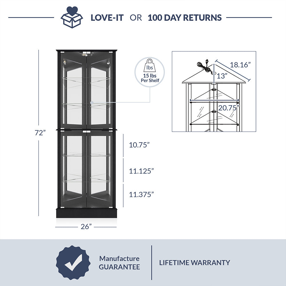 Woody Lighted Corner Curio Cabinet