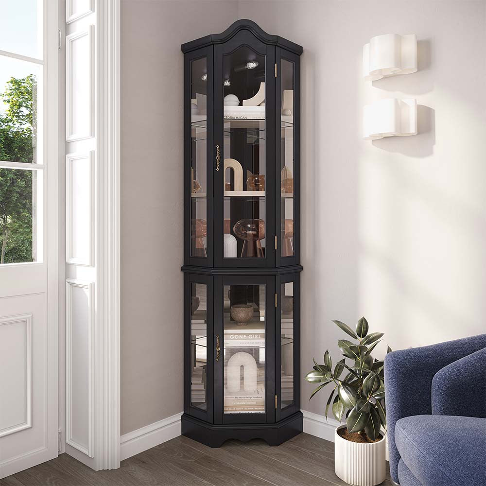 Loraine Canted Front Lighted Corner Curio Cabinet