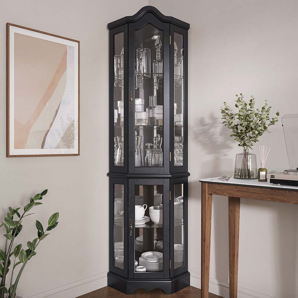 Loraine Canted Front Lighted Corner Curio Cabinet