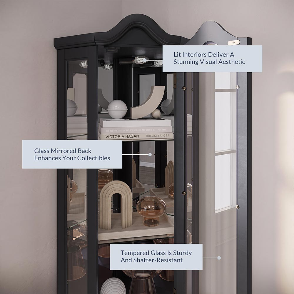Loraine Canted Front Lighted Corner Curio Cabinet