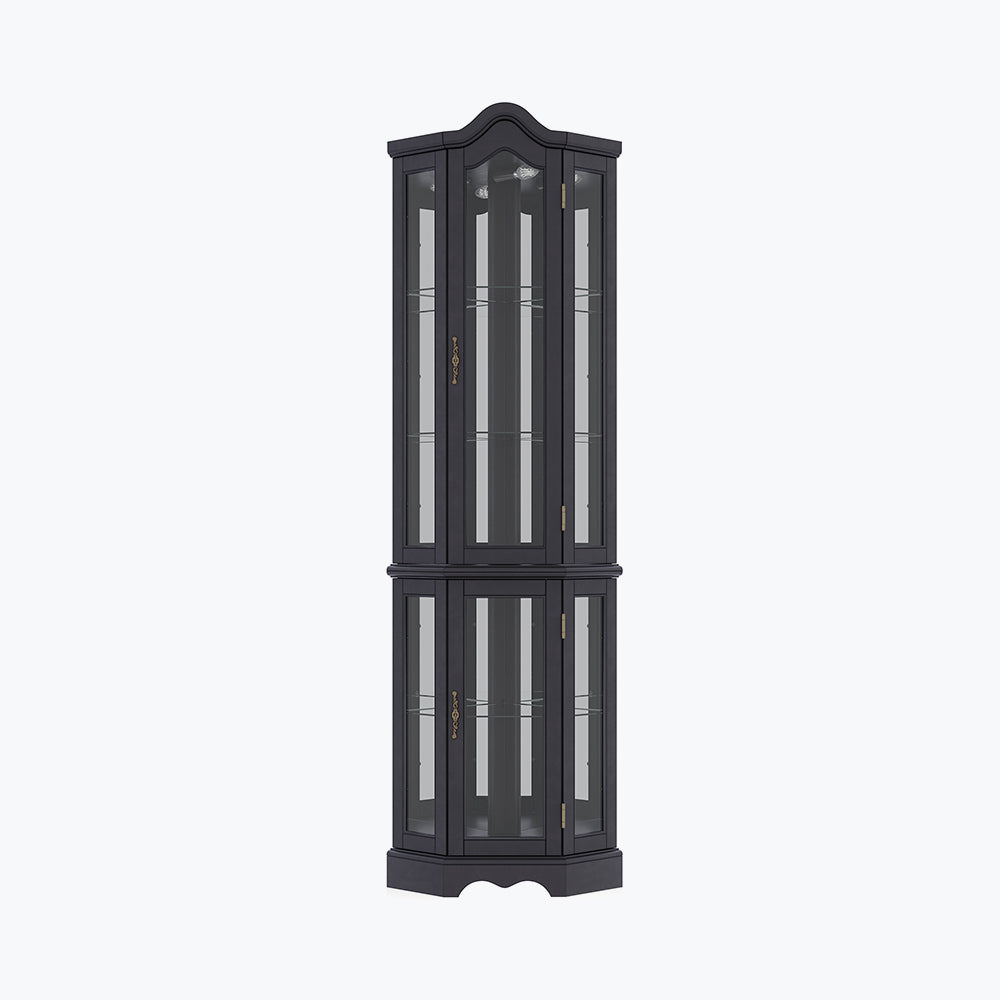 Loraine Canted Front Lighted Corner Curio Cabinet