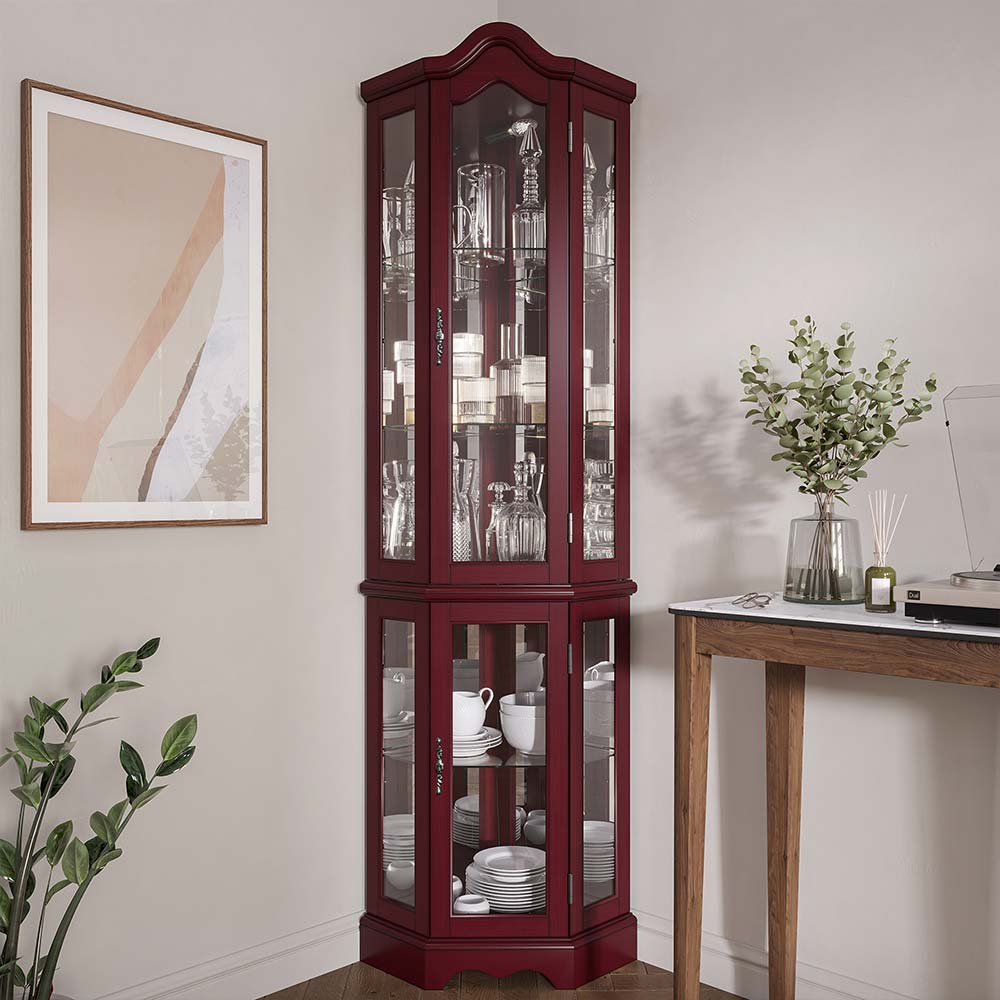 Loraine Canted Front Lighted Corner Curio Cabinet