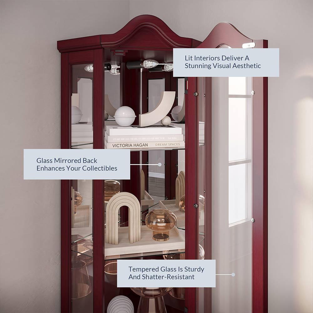 Loraine Canted Front Lighted Corner Curio Cabinet