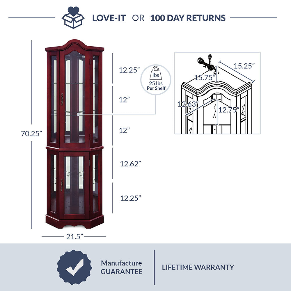 Loraine Canted Front Lighted Corner Curio Cabinet