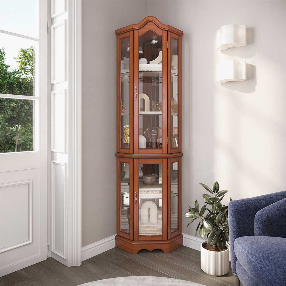 Loraine Canted Front Lighted Corner Curio Cabinet