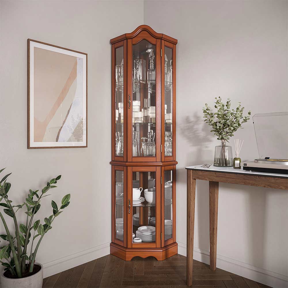 Loraine Canted Front Lighted Corner Curio Cabinet