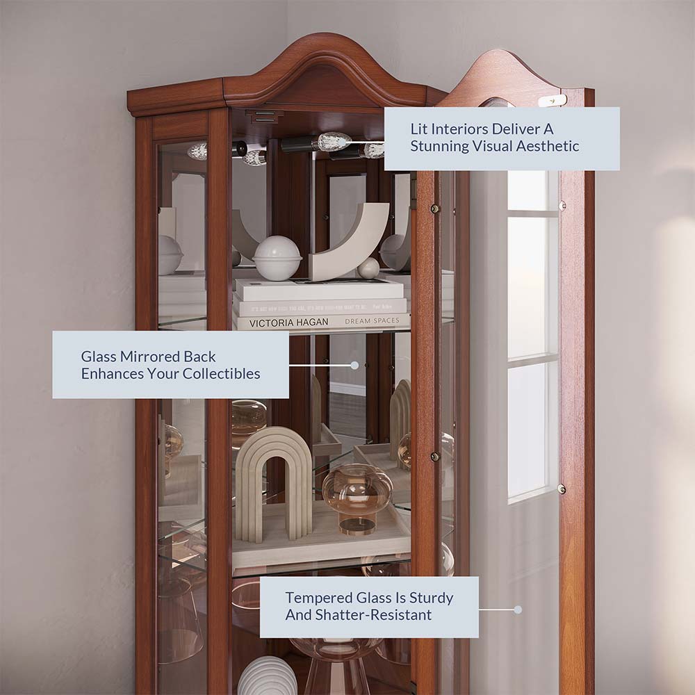 Loraine Canted Front Lighted Corner Curio Cabinet