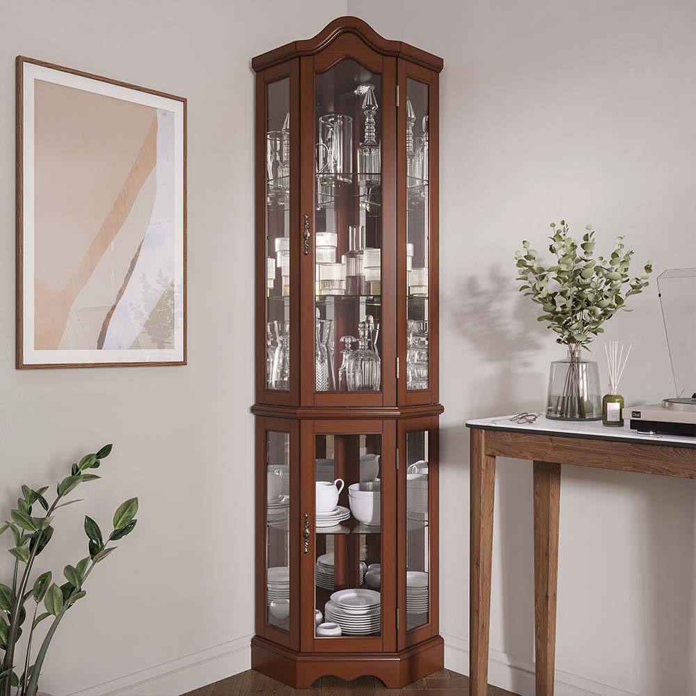 Loraine Canted Front Lighted Corner Curio Cabinet