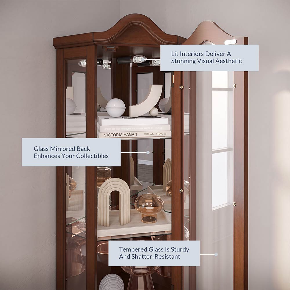 Loraine Canted Front Lighted Corner Curio Cabinet