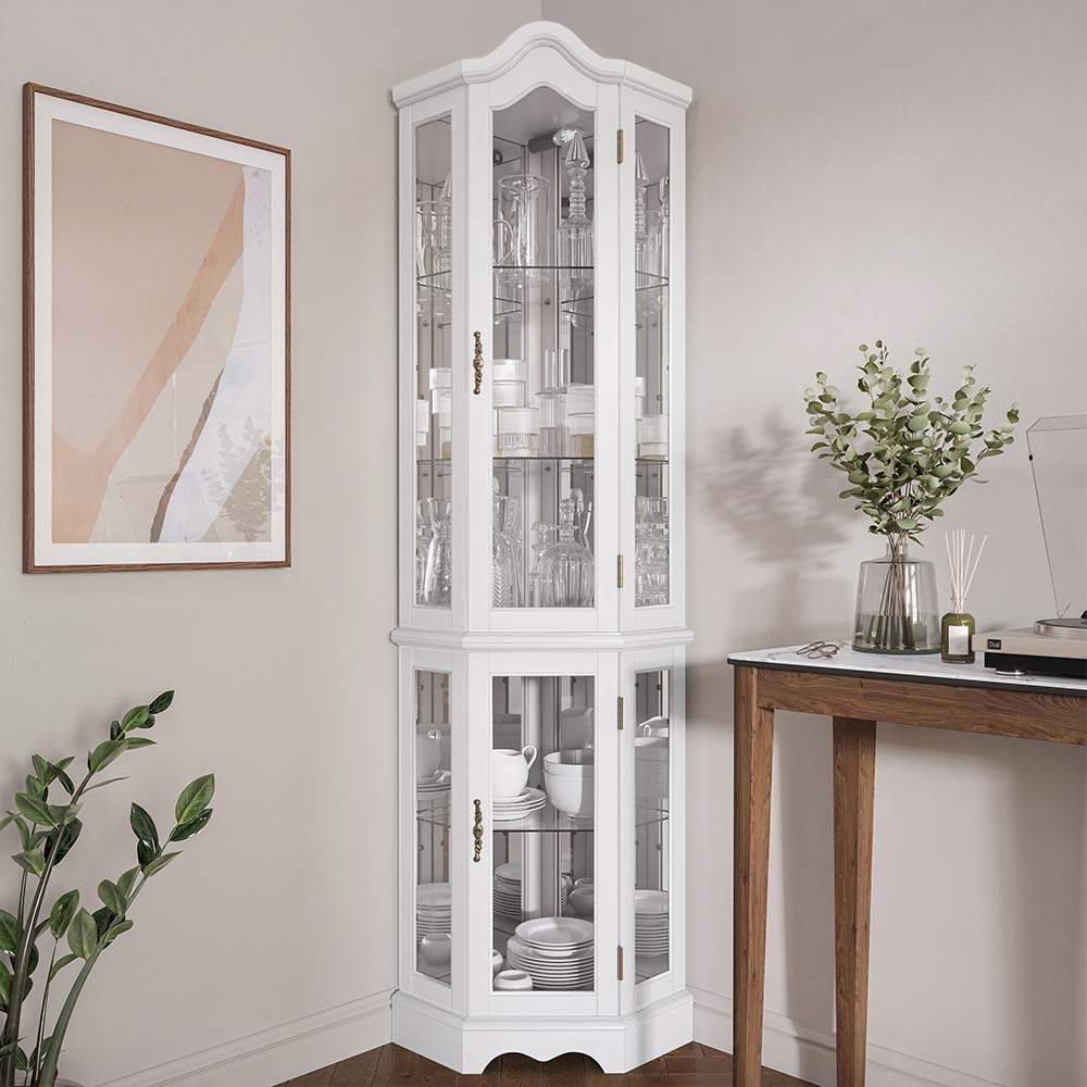 Loraine Canted Front Lighted Corner Curio Cabinet
