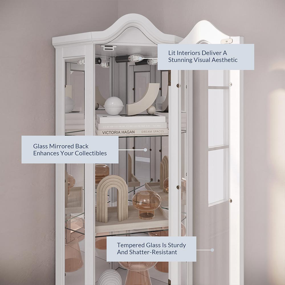 Loraine Canted Front Lighted Corner Curio Cabinet