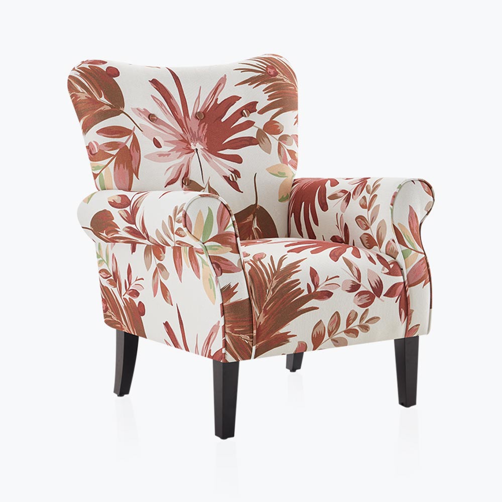 Allston Armchair Floral Design Padded Armrests Dark Wood Legs